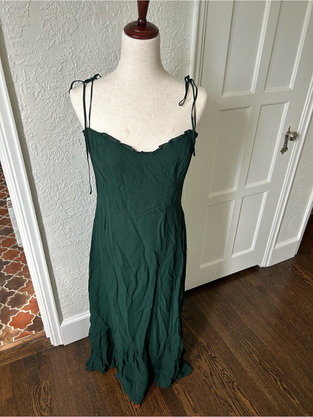 Reformation Deep Green Tie-Shoulder Midi Dress